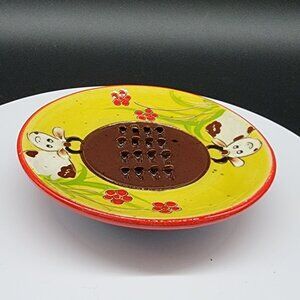 Hand Made Ceramic Grater Plate Whimsical Cow Design Italy Signed Provence